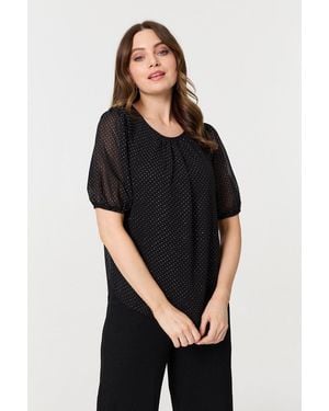 Izabel London Polka Dot Print Semi Sheer Blouse - Black
