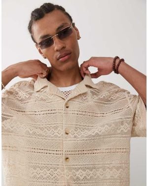 Reclaimed Vintage Limited Edition Short Sleeve Boxy Crochet Shirt - Brown