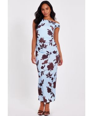 Quiz Pale Floral Asymmetric Midaxi Dress - Blue