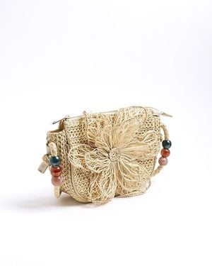 River Island Shoulder Bag 3D Raffia Flower - White