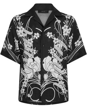 Amiri Floral Short Sleeve Relaxed Fit Bowling Shirt - Black