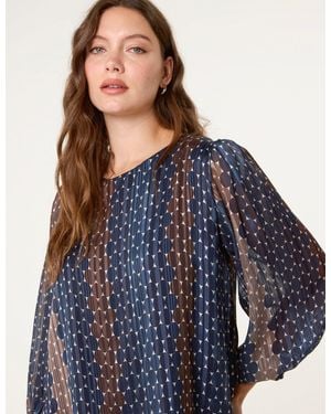Blue Vanilla Crew Neck Metallic Chiffon Top - Blue