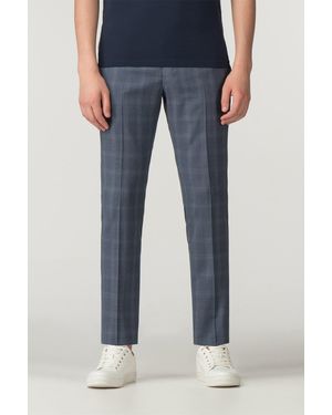 Limehaus Slate Check Skinny Fit Trousers - Blue
