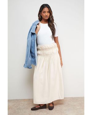 Oasis Shirred Waist Midi Skirt - White