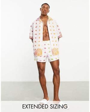 ASOS Co-Ord Boxy Oversized Revere Shirt With Placement Bandana Print-Multi - White