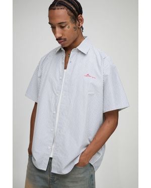 BoohooMAN Oversized Stripe Cotton Short Sleeve Shirt - White