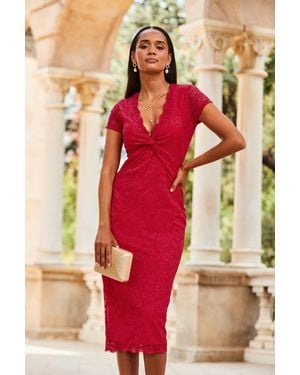 Sosandar Raspberry Short Sleeve Lace Jersey Dress - Pink
