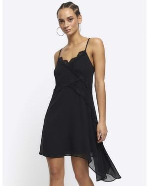 River Island Mini Slip Dress Lace Trim Asymmetric - White