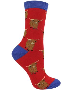 Miss Sparrow Ladies Highland Cow Socks - Red