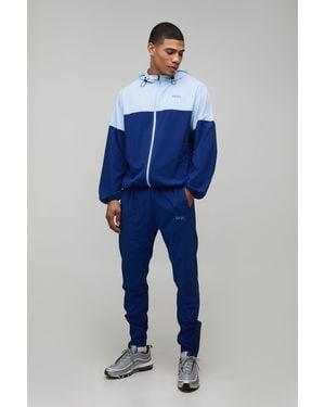 BoohooMAN Regular Fit Active Colour Block Windbreaker Tracksuit - Blue