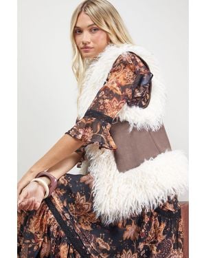 Oasis Mongolian Faux Fur Gilet - Multicolour