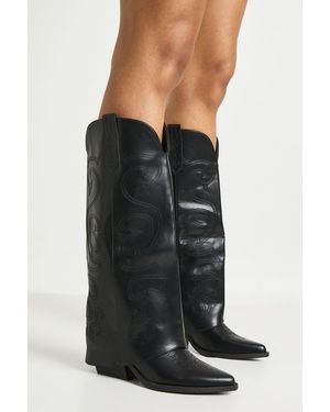 Boohoo Fold Down Western Cowboy Boots - Black
