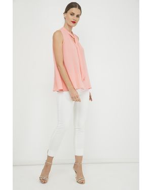 Conquista Perzik Mouwloze Top Met Strikdetail - Wit