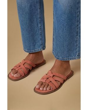 Oasis Michelle Faux Suede Caged Slip-On Flat Sandals - Blue