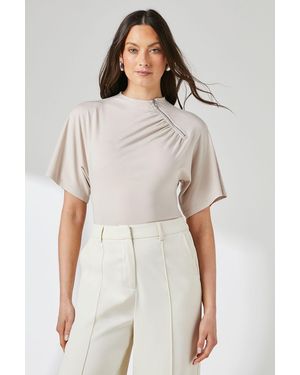 PRINCIPLES Flutter Sleeve Zip Detail Top Viscose - White