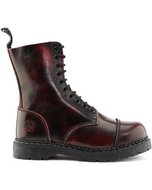 Grinders Wine Leather Steel Toe Cap Lace Up Boots - Brown