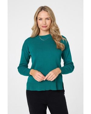 Izabel London Long Sleeve Split Hem Slim Jumper - Green