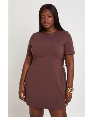 Boohoo Plus Cotton Tie Up Side Detail Tshirt Dress - Red