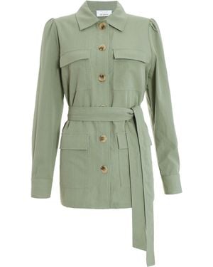 Quiz Khaki Linen Utility Jacket - Green