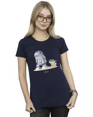 Star Wars Ladies The Mandalorian R2D2 And Grogu Cotton T-Shirt - Blue