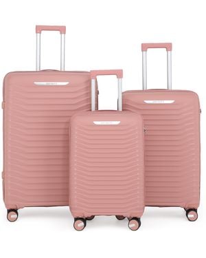 Infinity Leather Hard Shell Classic Suitcase 8 Wheel Cabin Tsa Luggage Case Holiday Travel - Pink