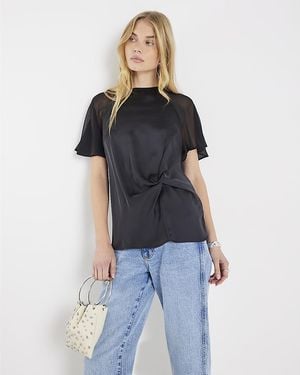 River Island Top Knot Chiffon Sleeve - Blue
