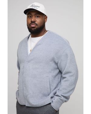 BoohooMAN Plus Collarless Wool Look Boxy Smart Jacket - Grey