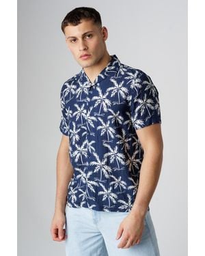 Tokyo Laundry Relaxed Button-Up Palm Print Holiday Shirt - Blue