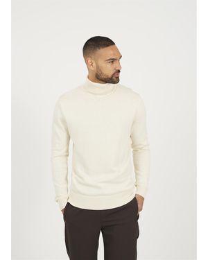 Brave Soul Turtle Roll Neck Knitted Jumper - White