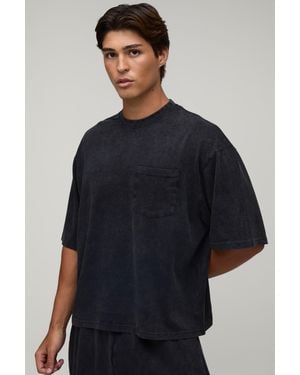 BoohooMAN Essential Washed Oversized Boxy Front Pocket T-Shirt - Blue