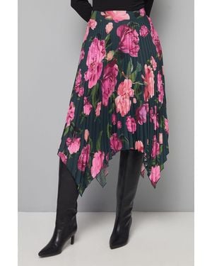 Wallis Petite Floral Pleated Hanky Hem Midi Skirt - Grey