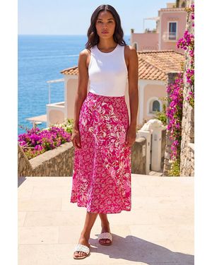 Roman Vivid Multi Floral Print A-Line Skirt - Pink