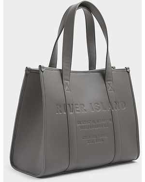 River Island Faux Leather Embossed Shopper Bag - Grey
