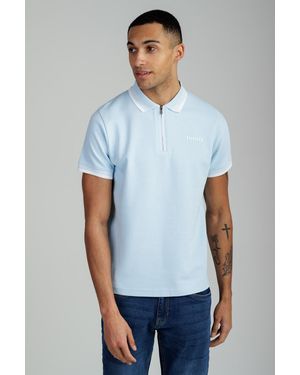 Firetrap Light Regular Fit Cotton Ottoman Zip Polo - Blue