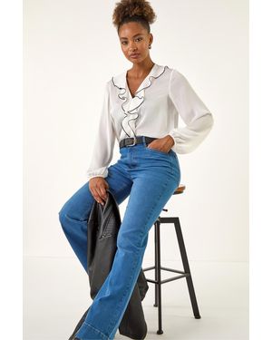 Roman Pocket Stretch Flare Jeans - Blue