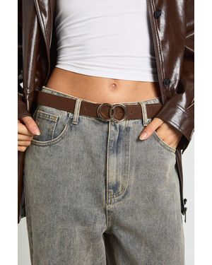 Boohoo Double Ring Detail Faux Suede Boyfriend Belt - Grey