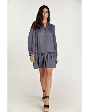Conquista Denim Style Dress With Buttons - Blue