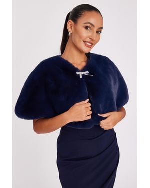Quiz Bow Detail Faux Fur Wrap - Blue