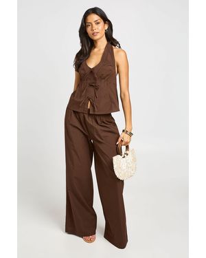 Boohoo Prairy Peplum Top And Trouser Co-Ord - Brown