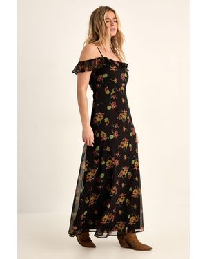 Nasty Gal Floral Ruffle Panelled Maxi Dress - Black