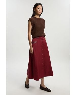 Karen Millen Cotton & Faux Leather Tab Full Maxi Skirt - Red
