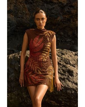 Karen Millen Tropical Bead Detail Mini Dress - Black