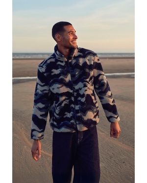 Mountain Warehouse 'Hennie' Printed Borg Jacket With Pockets Warm Everyday Coat - Blue