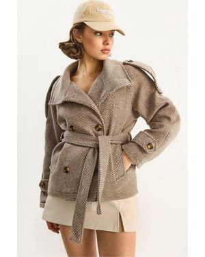 Bianco Lucci Relaxed Fit Button Closure Jacket - Brown