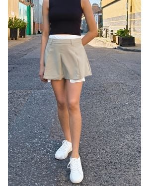 Gini London Sage Tall Woven Pocket Detail Pleated Skort - Grey