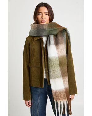 Boohoo Oversized Checked Tassel Fluffy Scarf - Natural