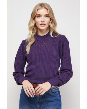 Oasis High Neck Pointelle Jumper - Purple