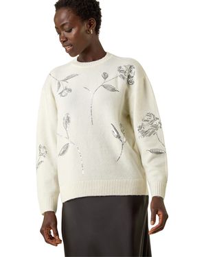 Roman Floral Sequin Knit Jumper - Natural
