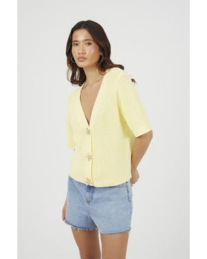 Brave Soul Short Sleeve Knitted Cardigan With Starfish Buttons - Blue