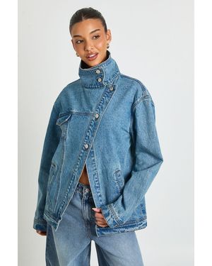 Boohoo Funnel Neck Denim Jacket - Blue